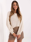 Beige sweater with round neckline and balloon sleeves