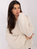 Beige sweater with round neckline and textured pattern