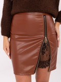Beige faux leather mini skirt with lace
