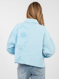 Short light blue denim jacket with floral appliqué