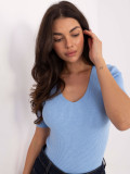 Light Blue Ribbed V-Neck Sweater