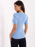Light Blue Ribbed V-Neck Sweater