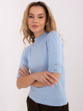 Elegant light blue pullover with mock neck and short sleeves
