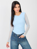 Elegant blue bodysuit with long sleeves and round neckline