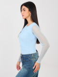 Elegant blue bodysuit with long sleeves and round neckline