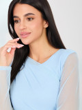 Elegant blue bodysuit with long sleeves and round neckline