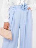 Elegant wide-leg trousers with high waist and belt, blue