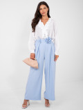Elegant wide-leg trousers with high waist and belt, blue