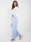 Elegant wide-leg trousers with high waist and belt, blue