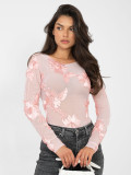 Elegant pink blouse with floral appliqué and embroidery