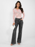 Elegant pink blouse with floral appliqué and embroidery