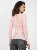 Elegant pink blouse with floral appliqué and embroidery