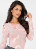 Elegant pink blouse with floral appliqué and embroidery