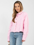 Short Pink Denim Jacket with Floral Appliqué