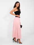 Elegant maxi skirt with belt and pockets, pink