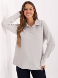 Light grey cotton blouse with collar and long sleeves