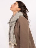 Light Grey Scarf with Herringbone Pattern and Fringes