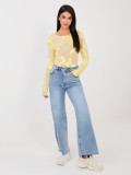 Yellow elegant blouse with floral appliqué and embroidery