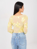 Yellow elegant blouse with floral appliqué and embroidery