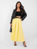 Elegant yellow maxi skirt with belt and pockets