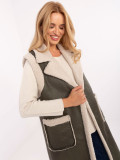 Long khaki vest with pockets