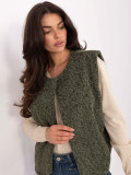 Stylish khaki knitted vest with pockets