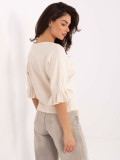 Elegant beige sweater with ruffle and 3/4 sleeves