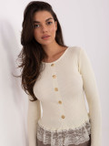 Elegant beige sweater with lace and buttons
