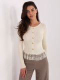 Elegant beige sweater with lace and buttons