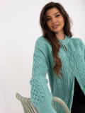 Long mint green textured cardigan with buttons