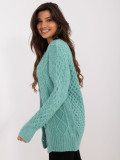 Long mint green textured cardigan with buttons