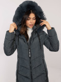 Women's blue quilted winter coat with hood