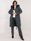 Women's blue quilted winter coat with hood