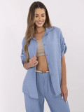 Blue Blouse with 3/4 Sleeves