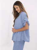 Blue Blouse with 3/4 Sleeves