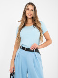 Light blue ribbed short sleeve blouse