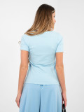Light blue ribbed short sleeve blouse
