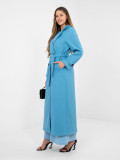 Elegant blue transitional coat with belt