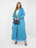 Elegant blue transitional coat with belt