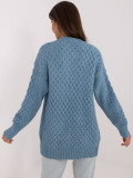 Long blue buttoned textured knit cardigan