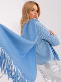 Blue Knitted Scarf with Fringes