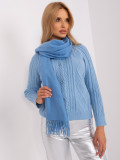 Blue Knitted Scarf with Fringes