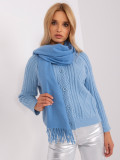 Blue Knitted Scarf with Fringes
