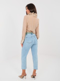 Women's mom jeans with high waist and belt, blue