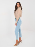 Women's mom jeans with high waist and belt, blue