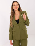 Elegant olive green blazer with brooch
