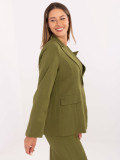 Elegant olive green blazer with brooch