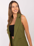 Long elegant olive green vest with lining