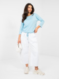 Light blue cotton blouse with 3/4 sleeves and tie detail
