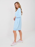 Light Blue Cotton Dress with 3/4 Sleeves and V-Neckline